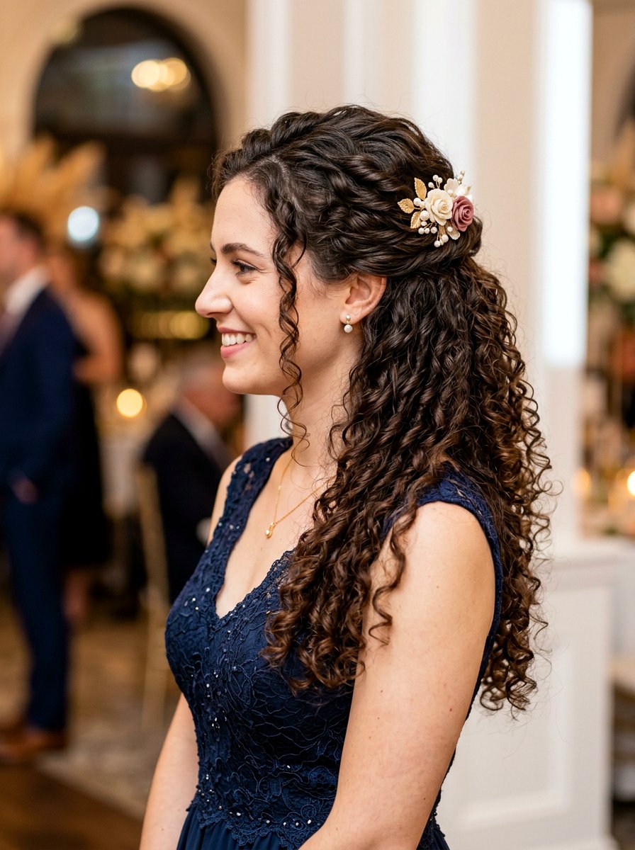 Curly Half Up Half Down Hairstyle - 20 date night hairstyle for curly hair women - 20 date night hairstyle for curly hair women