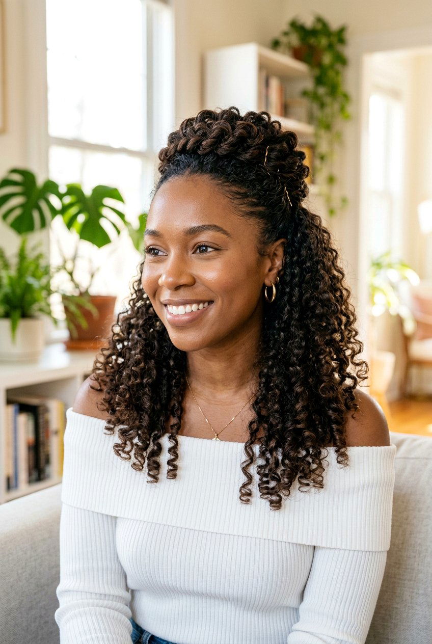 Curly Half Up Half Down With Layers - 20 curly layers for medium hair women - 20 curly layers for medium hair women