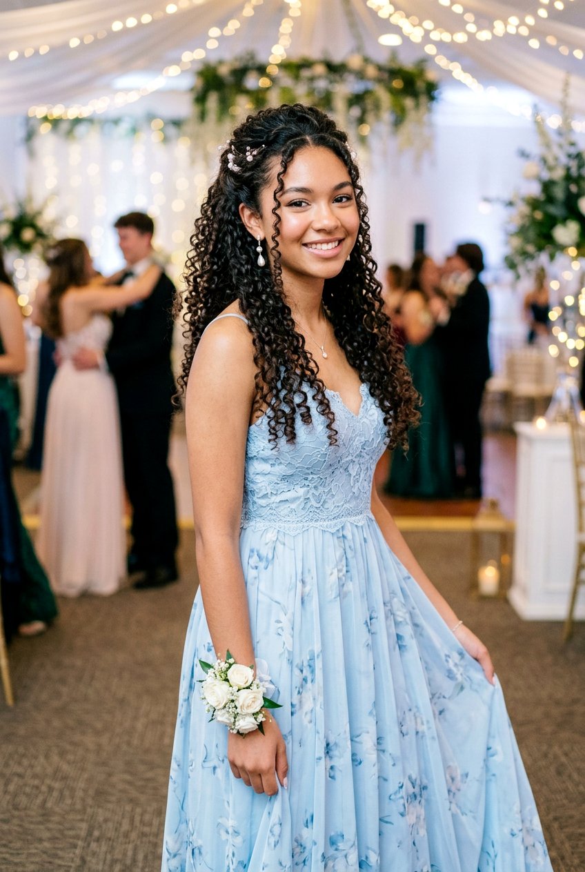 Curly Half Up Prom Hair - 20 cute prom hairstyles for teens - 20 cute prom hairstyles for teens