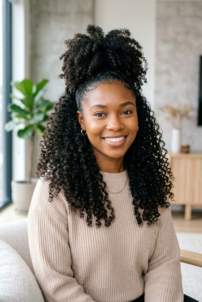 Curly Half Up Puff - 20 last day of school hairstyles - 20 last day of school hairstyles