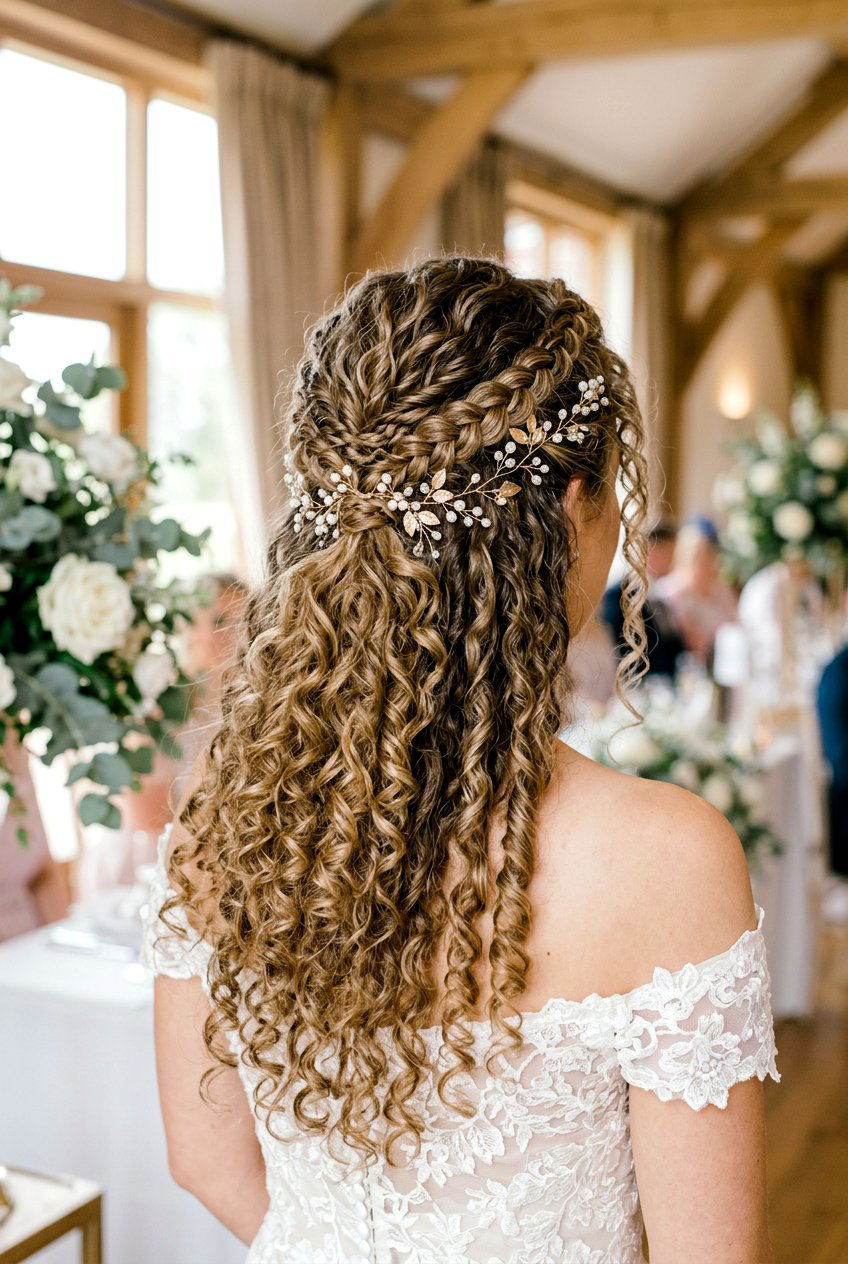 Curly Half Up Wedding Hair With Braids - 20 wedding hairstyles for curly natural hair - 20 wedding hairstyles for curly natural hair
