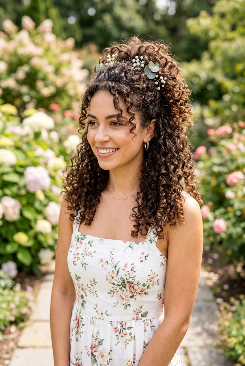 Curly Half Updo For Natural Hair - 20 tropical vacation hairstyles - 20 tropical vacation hairstyles