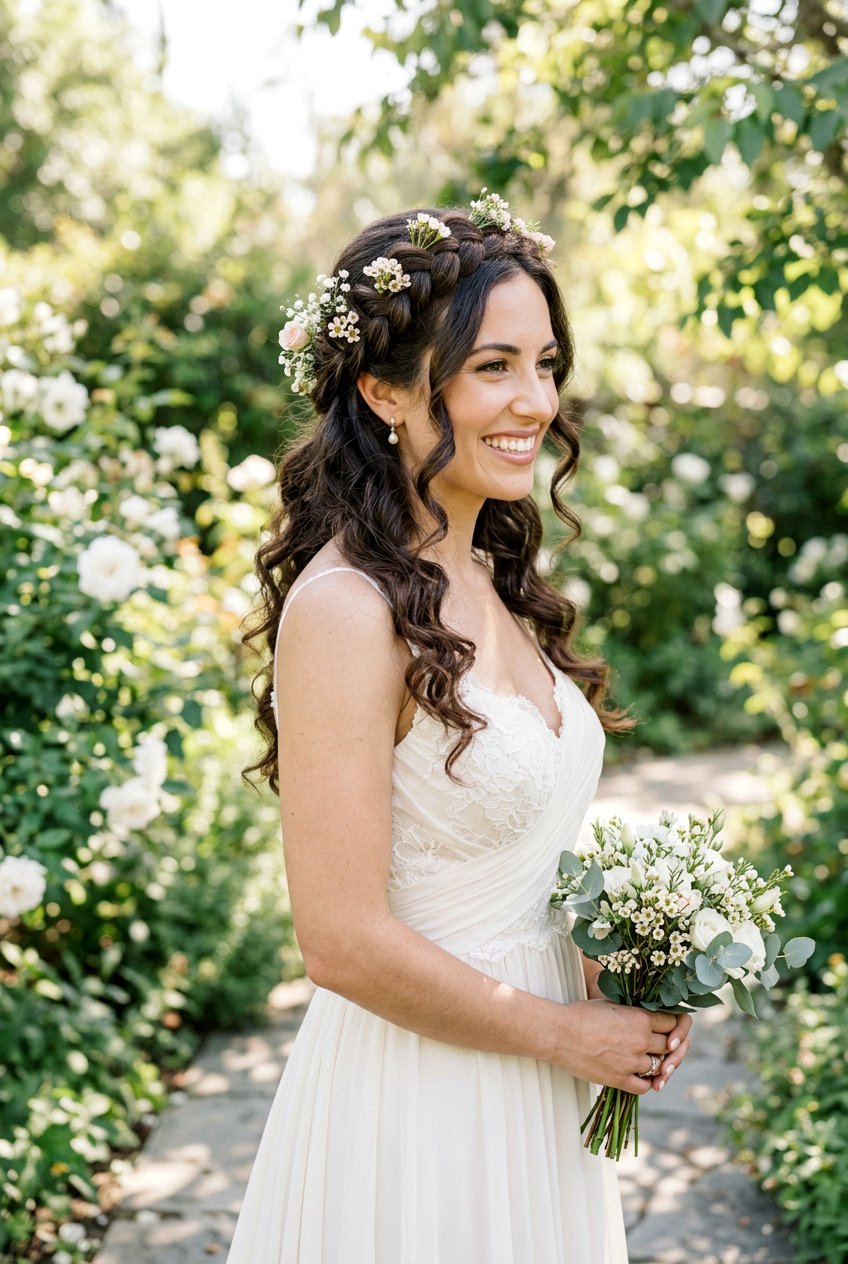 Curly Halo Braid Wedding Hairstyle - 20 wedding hairstyles for curly natural hair - 20 wedding hairstyles for curly natural hair