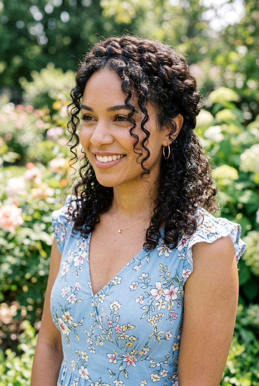 Curly Halo Braid - 20 birthday hairstyle for curly shoulder length hair - 20 birthday hairstyle for curly shoulder length hair