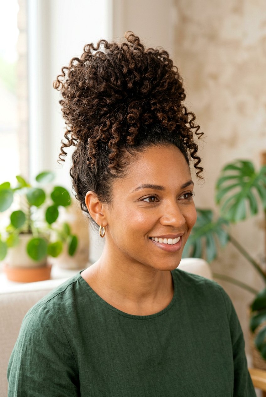 Curly High Bun - 20 high bun hairstyles - 20 high bun hairstyles