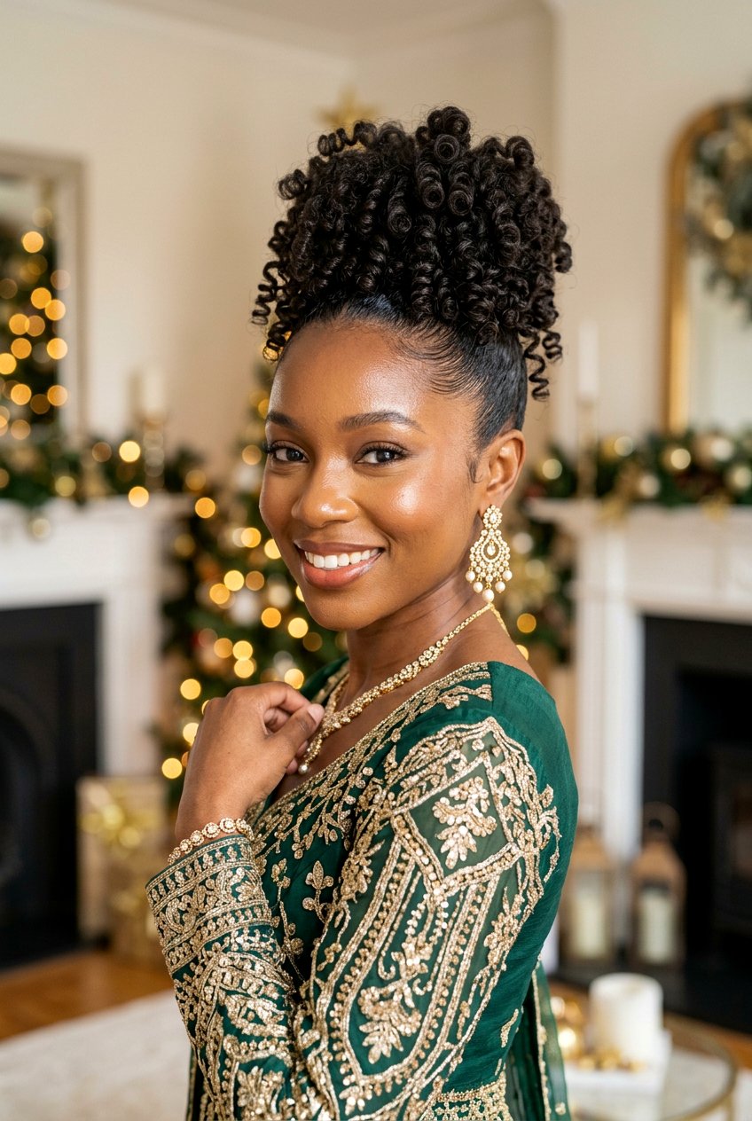 Curly High Bun For Eid Party - 20 eid party hairstyles for women - 20 eid party hairstyles for women