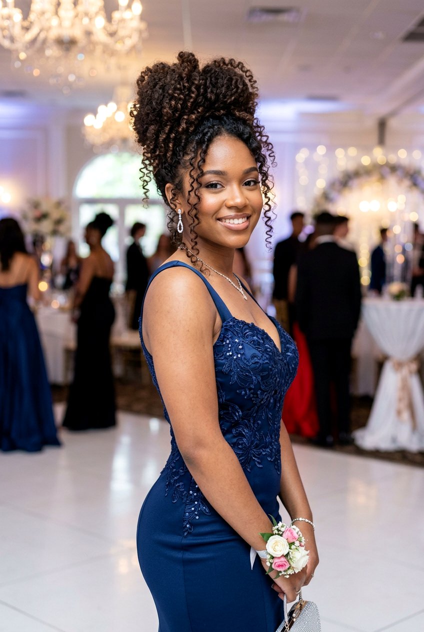 Curly High Bun for Prom - 20 prom bun hairstyles - 20 prom bun hairstyles