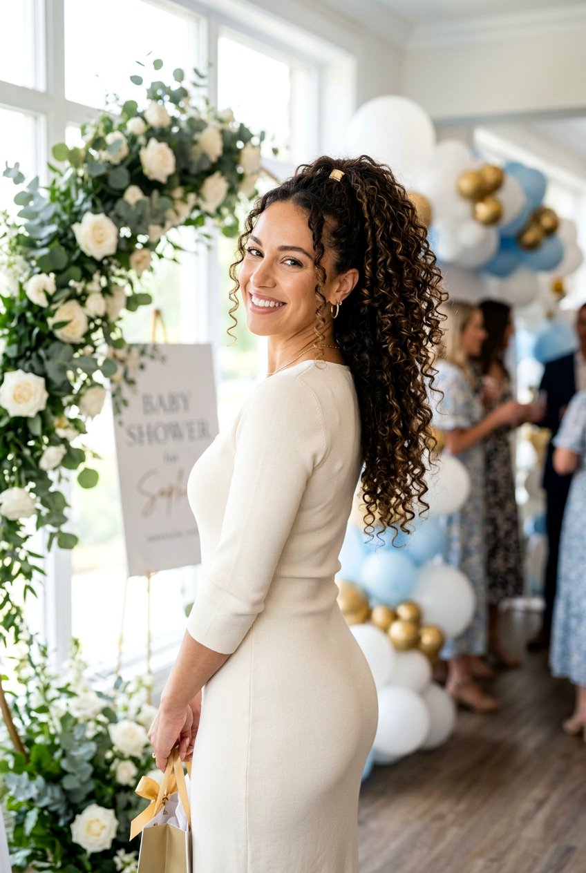 Curly High Ponytail Baby Shower Hair - 20 baby shower curls hairstyle - 20 baby shower curls hairstyle