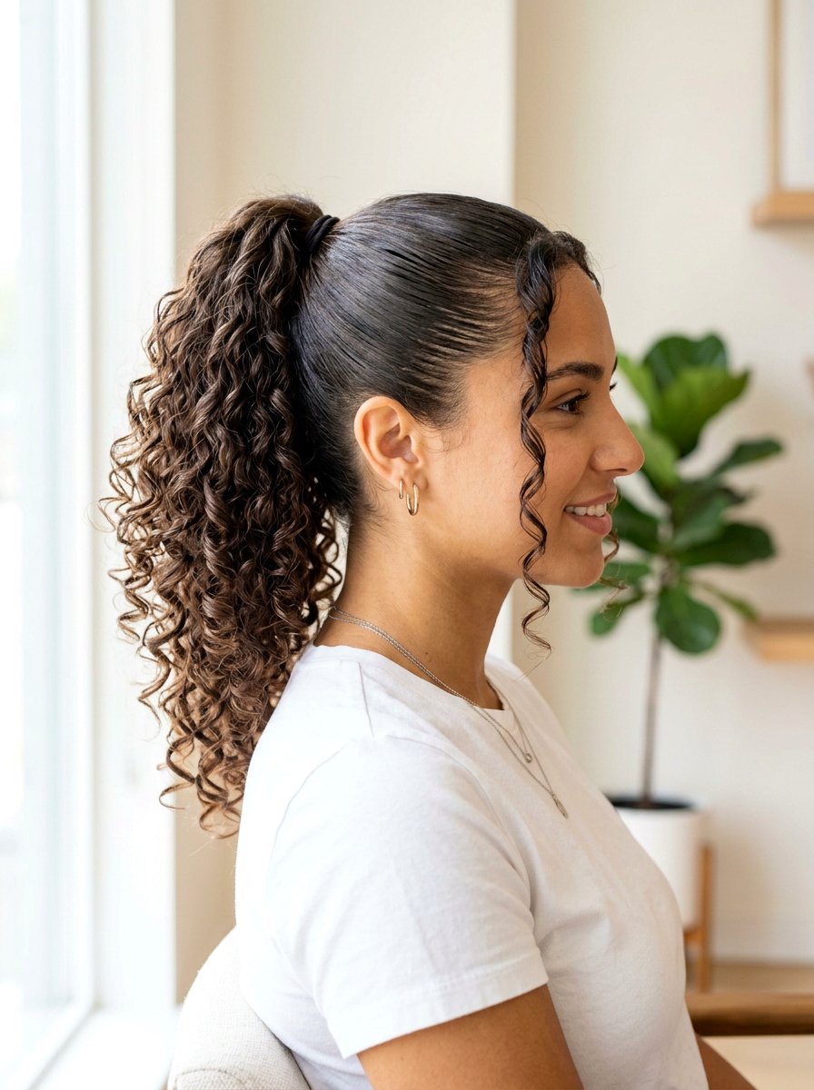 Curly High Ponytail For Zoom Call - 20 zoom call ponytail hairstyle - 20 zoom call ponytail hairstyle