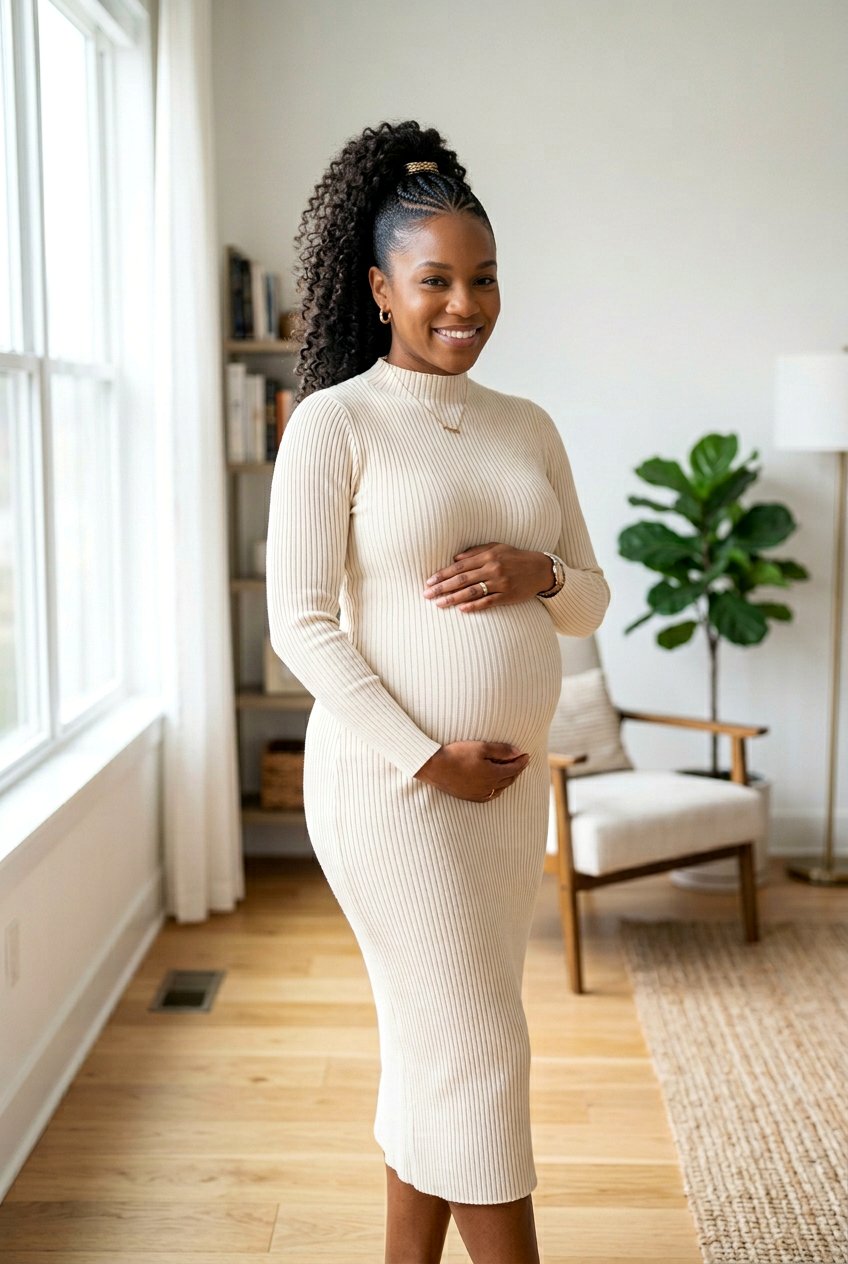 Curly High Ponytail Maternity Look - 20 maternity shoot curls hairstyle - 20 maternity shoot curls hairstyle