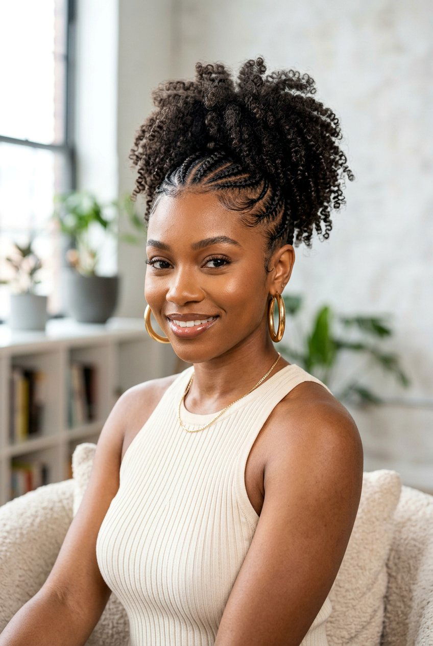 Curly High Ponytail With Cornrows - 20 curly high ponytail - 20 curly high ponytail