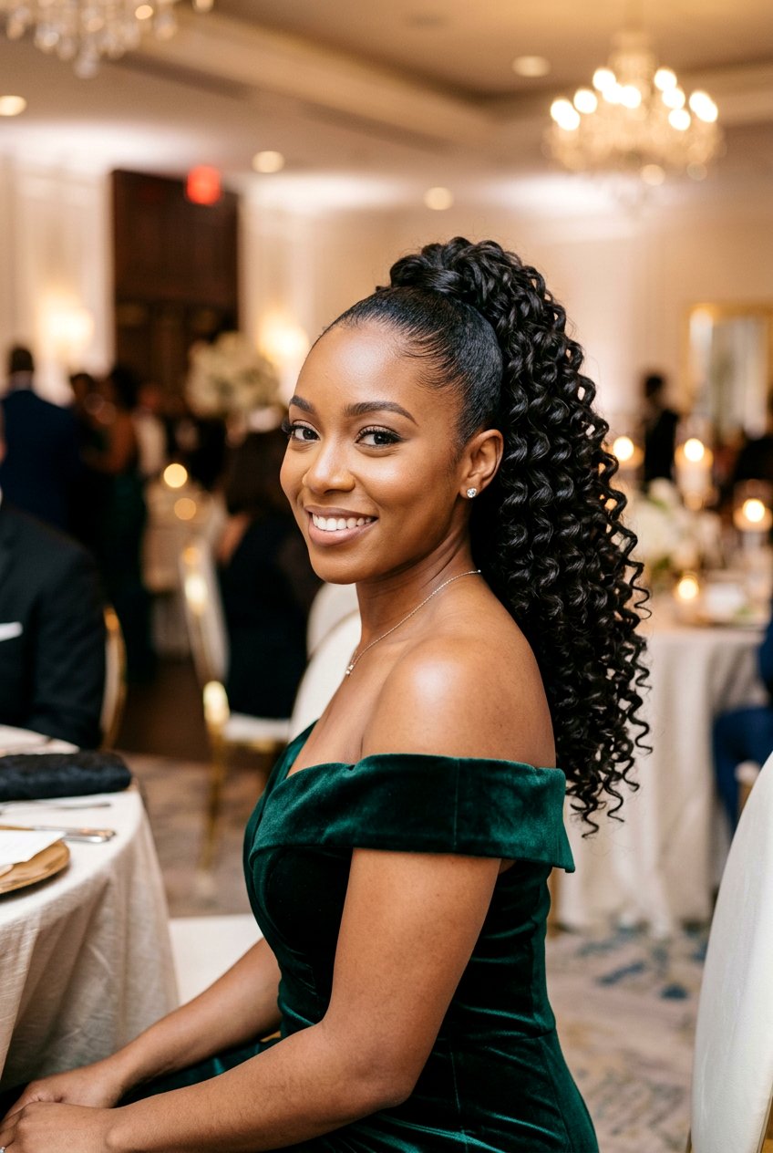 Curly High Ponytail With Defined Wand Curls - 20 curly high ponytail - 20 curly high ponytail