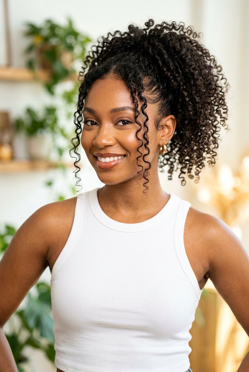 Curly High Ponytail With Face Framing Curls - 20 curly high ponytail - 20 curly high ponytail