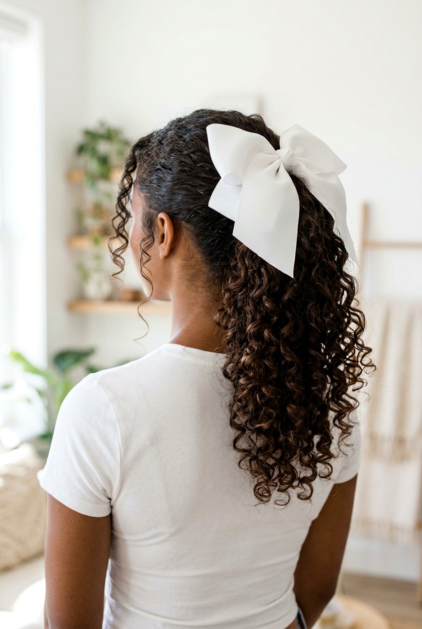Curly High Ponytail With Oversized Bow - 20 christmas bow ponytail - 20 christmas bow ponytail