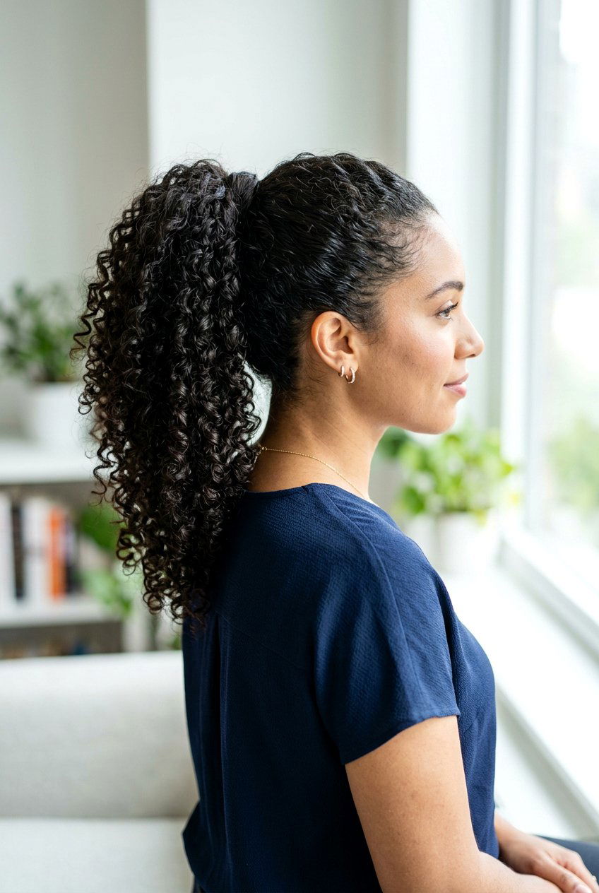 Curly High Ponytail With Wrapped Base - 20 curly high ponytail - 20 curly high ponytail