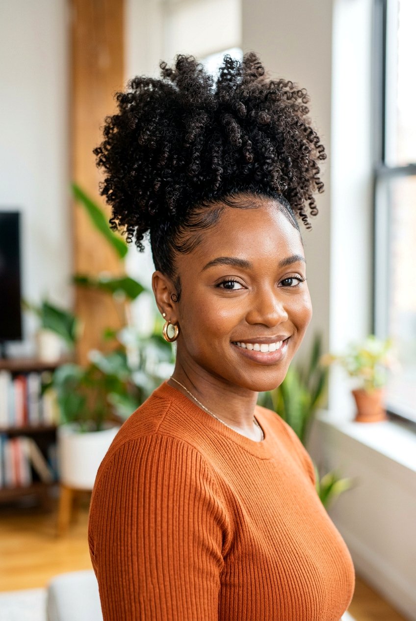 Curly High Puff - 20 office hairstyles for women - 20 office hairstyles for women