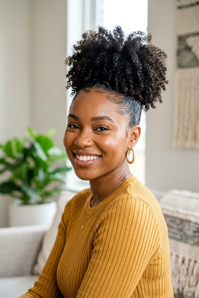 Curly High Puff Updo - 20 date night hairstyles - 20 date night hairstyles