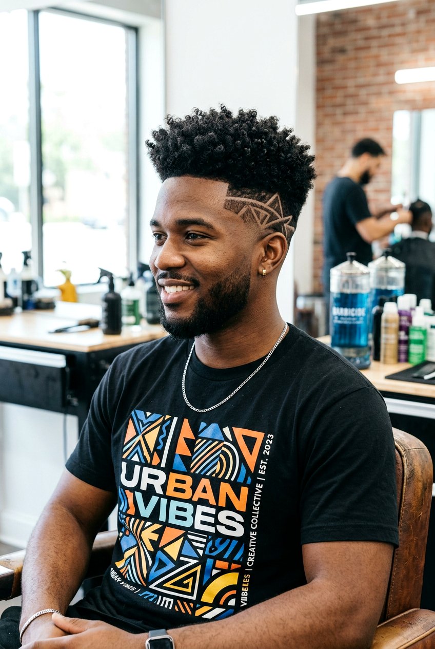 Curly High Top Fade With Design - 20 curly high top fade haircut - 20 curly high top fade haircut