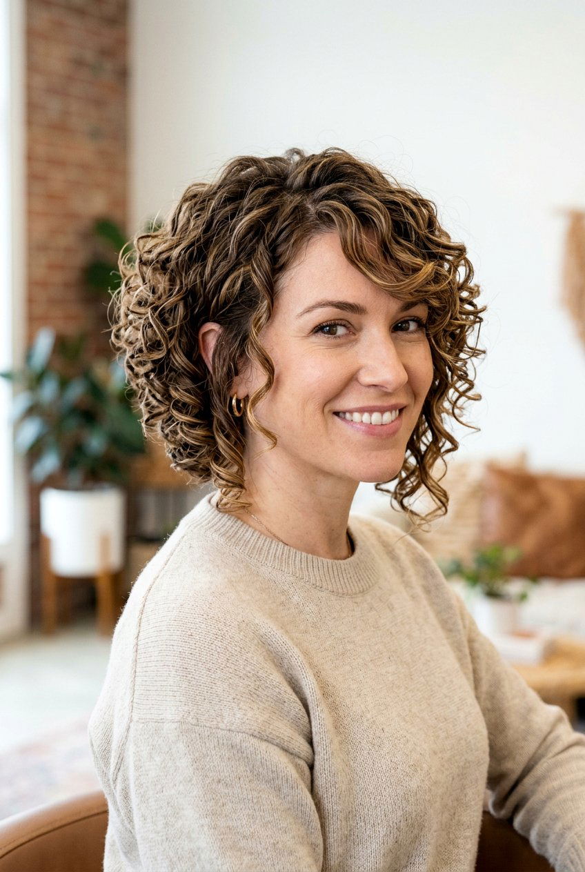 Curly Inverted Bob With Side Bangs - 20 curly haircut with side bangs - 20 curly haircut with side bangs