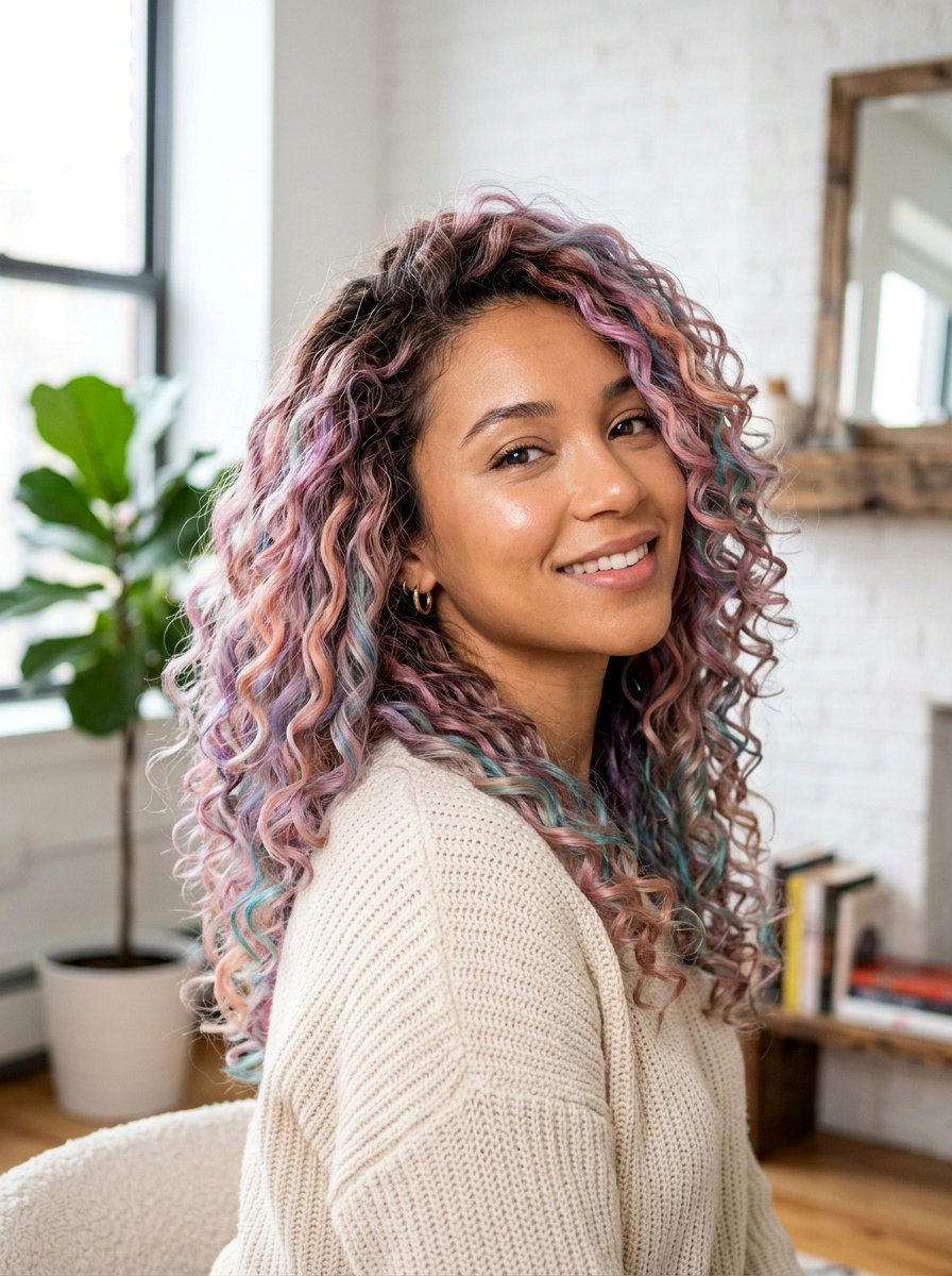 Curly Iridescent Pastel Balayage Hair - 20 iridescent pastel balayage - 20 iridescent pastel balayage