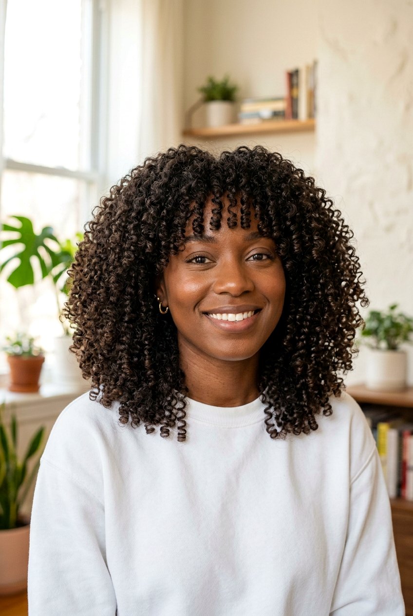 Curly Lob With Curtain Bangs For 3C Curls - 20 curly lob with curtain bangs - 20 curly lob with curtain bangs