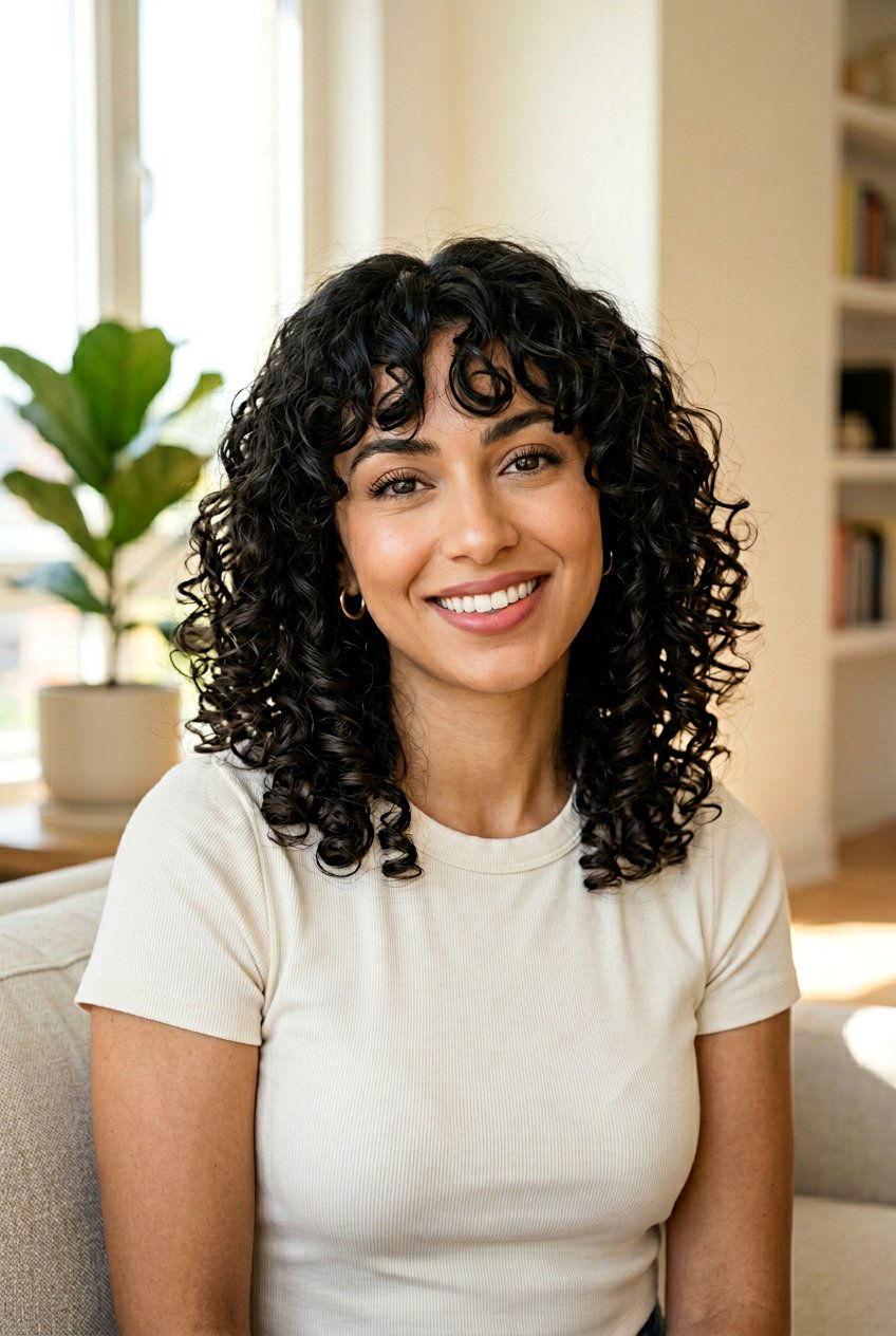Curly Lob With Curtain Bangs For Oval Face - 20 curly lob with curtain bangs - 20 curly lob with curtain bangs