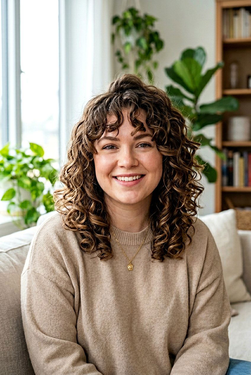 Curly Lob With Curtain Bangs For Round Face - 20 curly lob with curtain bangs - 20 curly lob with curtain bangs
