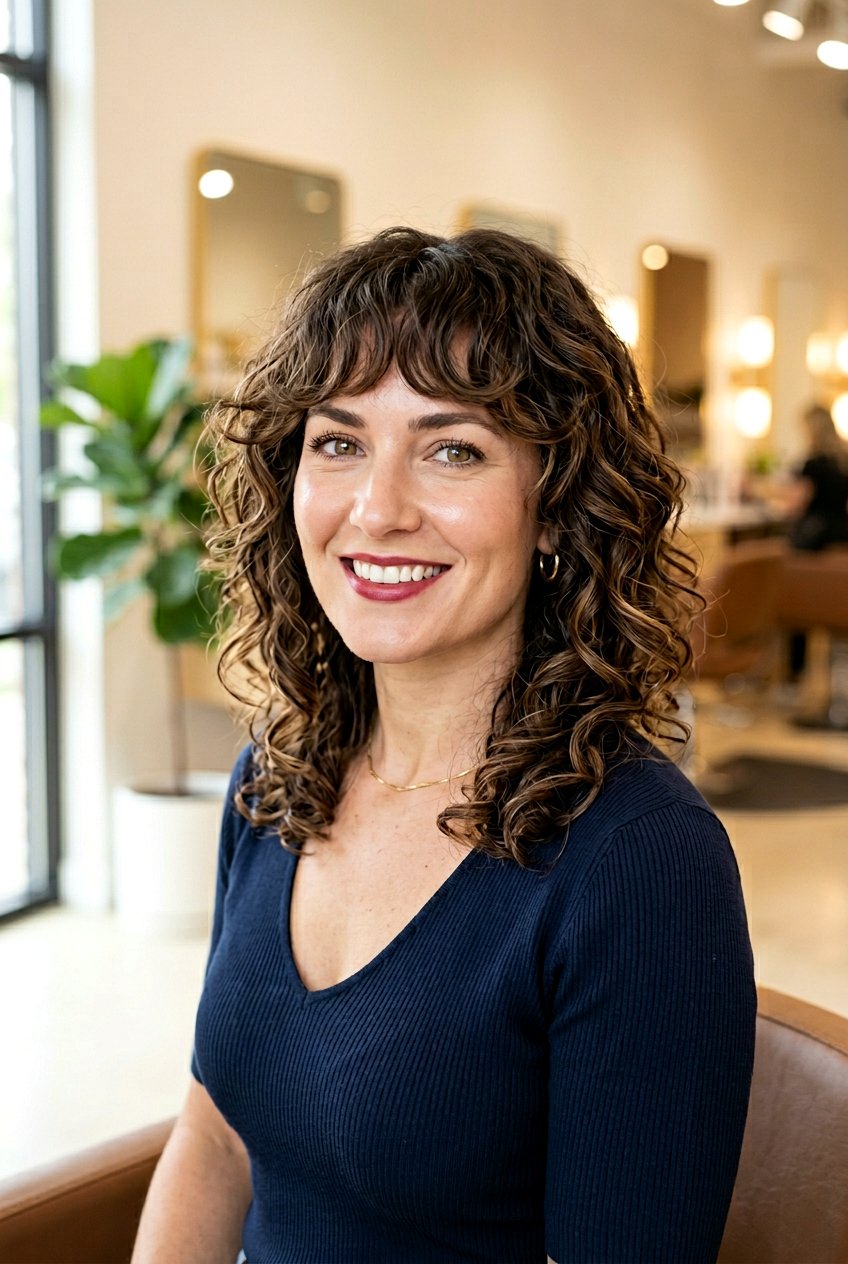 Curly Lob With Curtain Bangs For Square Face - 20 curly lob with curtain bangs - 20 curly lob with curtain bangs