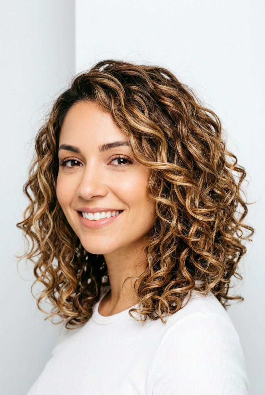 Curly Lob With Highlights - 20 curly hairstyles for medium hair - 20 curly hairstyles for medium hair