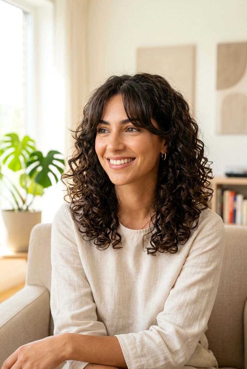 Curly Lob With Long Curtain Bangs - 20 curly lob with curtain bangs - 20 curly lob with curtain bangs