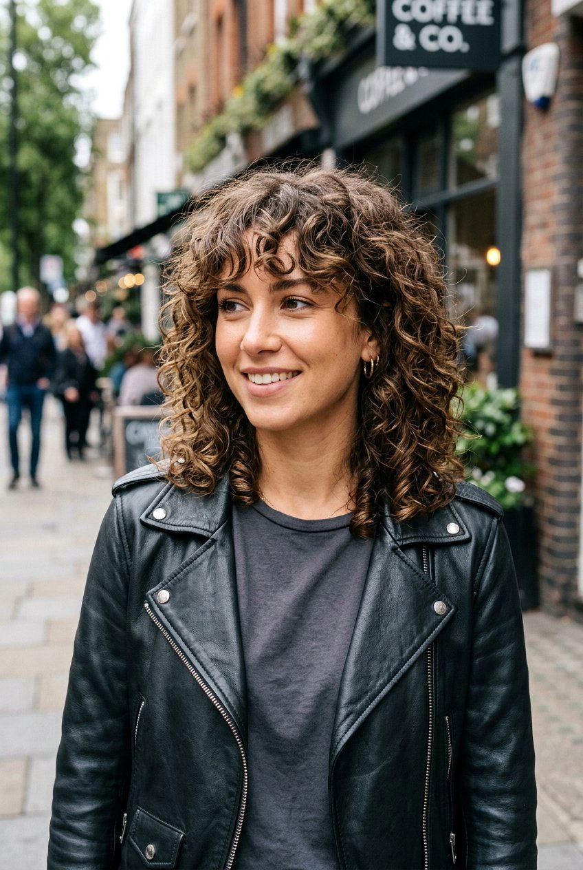 Curly Lob With Shag Inspired Curtain Bangs - 20 curly lob with curtain bangs - 20 curly lob with curtain bangs