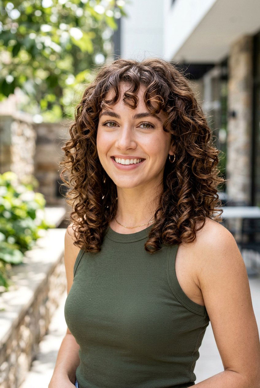 Curly Lob With Shorter Curtain Bangs - 20 curly lob with curtain bangs - 20 curly lob with curtain bangs