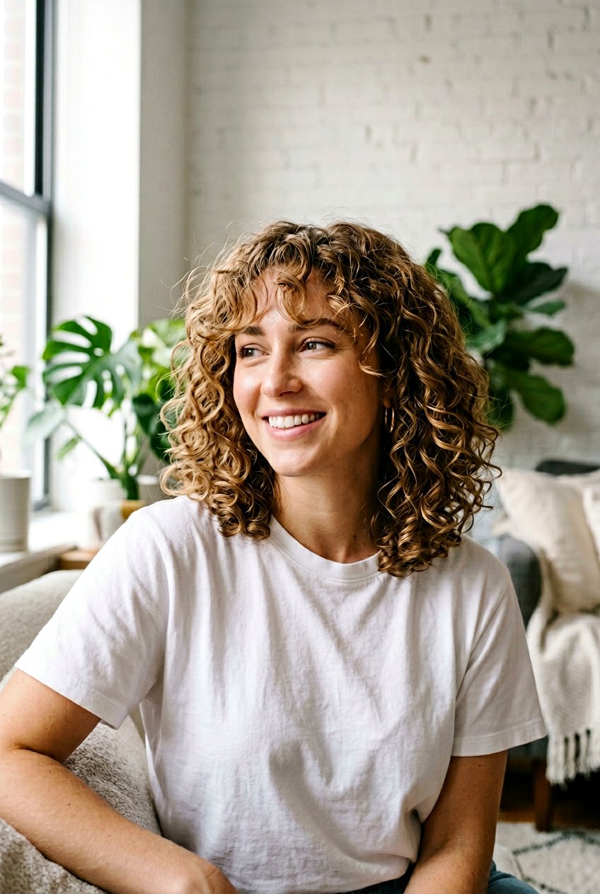 Curly Lob With Wispy Curtain Bangs - 20 curly lob with curtain bangs - 20 curly lob with curtain bangs