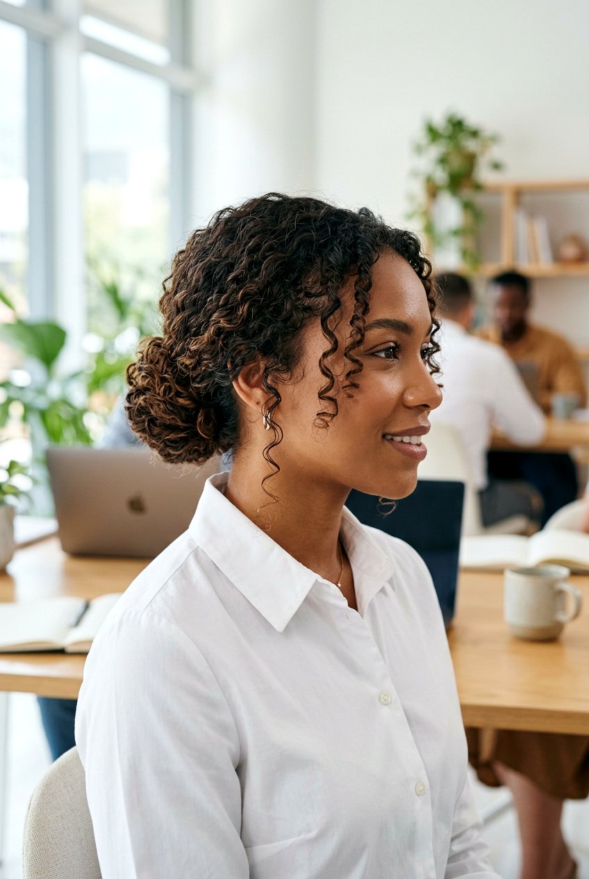 Curly Low Bun Air Dry Hairstyle - 20 air dry hairstyles for curly hair - 20 air dry hairstyles for curly hair