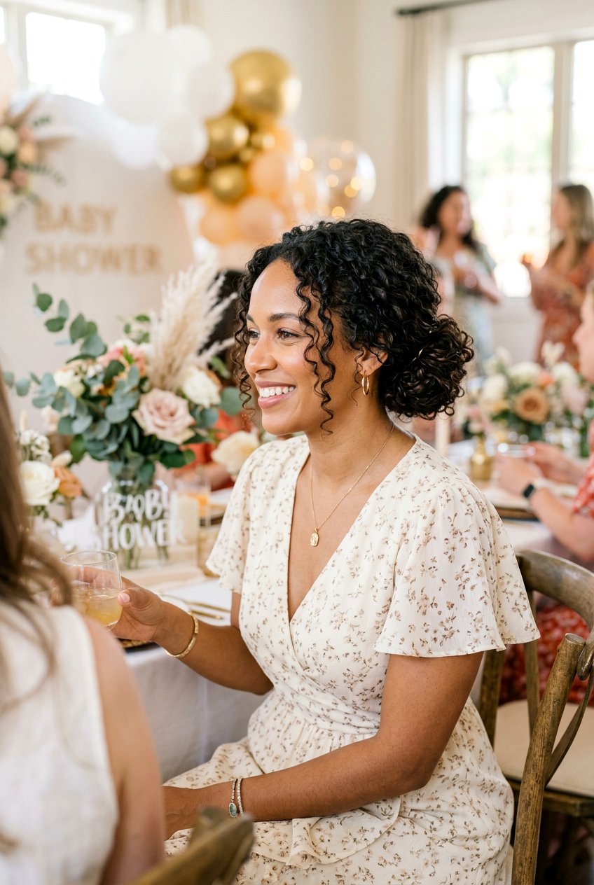 Curly Low Bun Baby Shower Hair - 20 baby shower curls hairstyle - 20 baby shower curls hairstyle