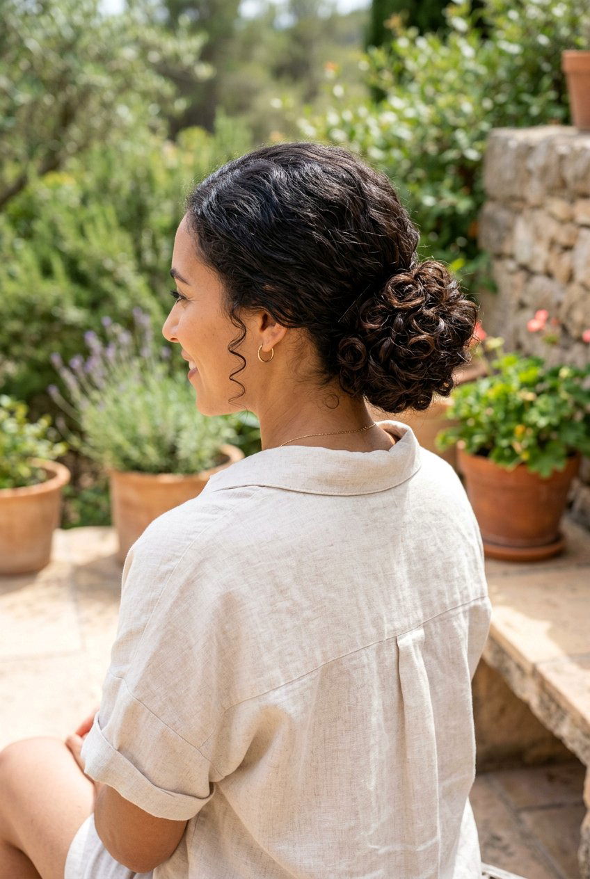 Curly Low Bun For Humid Weather - 20 humid weather curly hairstyles - 20 humid weather curly hairstyles