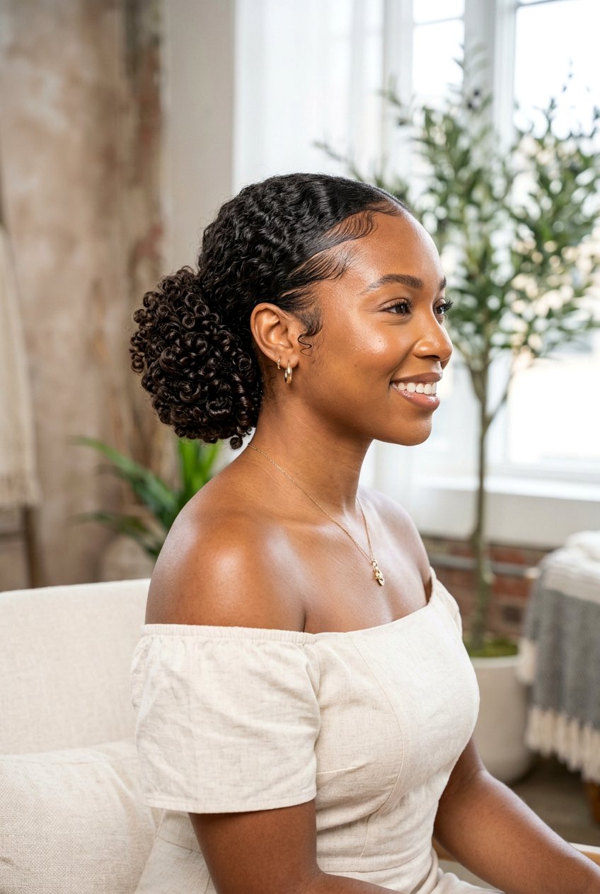Curly Low Bun For Natural Hair - 20 low bun wedding guest hairstyle - 20 low bun wedding guest hairstyle