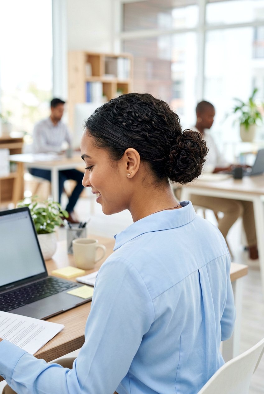 Curly Low Bun For Work - 20 curly work hairstyles - 20 curly work hairstyles