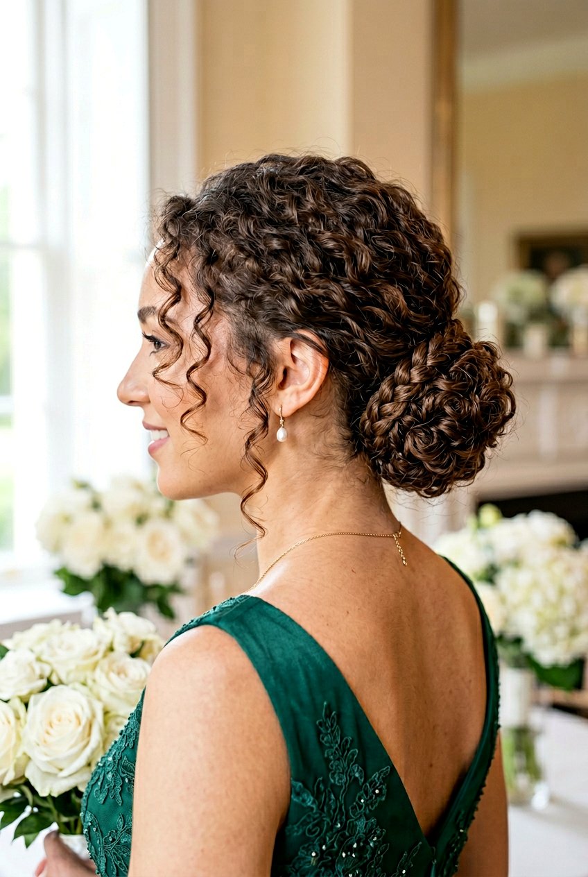 Curly Low Bun with Braided Wrap - 20 prom hairstyles for curly hair - 20 prom hairstyles for curly hair