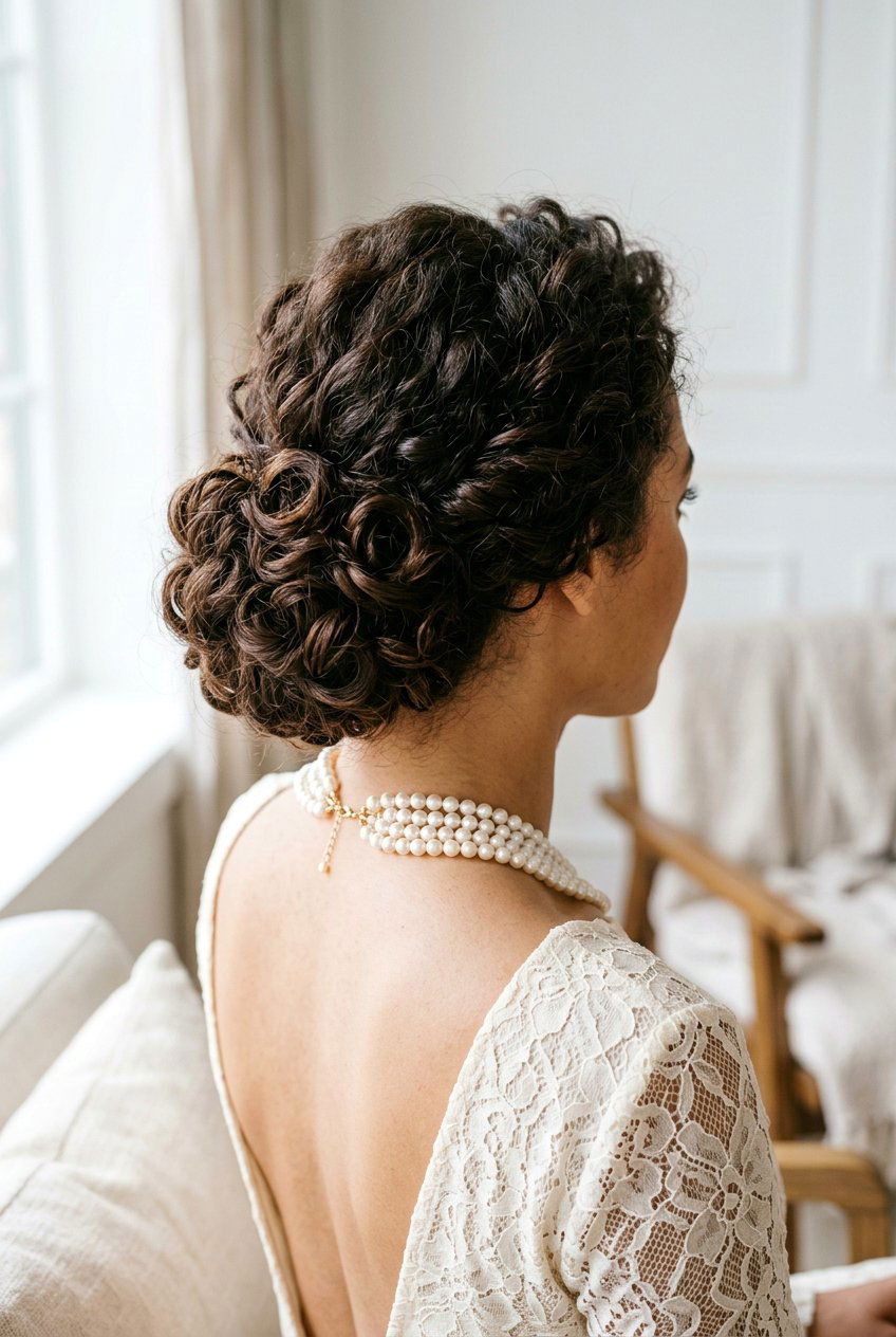 Curly Low Chignon - 20 office hairstyle for curly shoulder length hair - 20 office hairstyle for curly shoulder length hair
