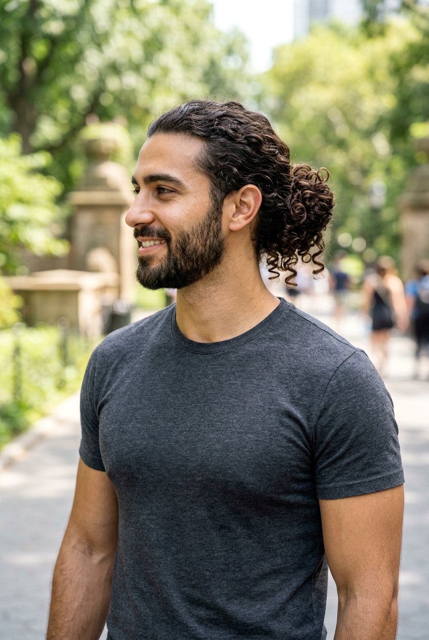 Curly Low Man Bun - 20 low man bun hairstyle - 20 low man bun hairstyle
