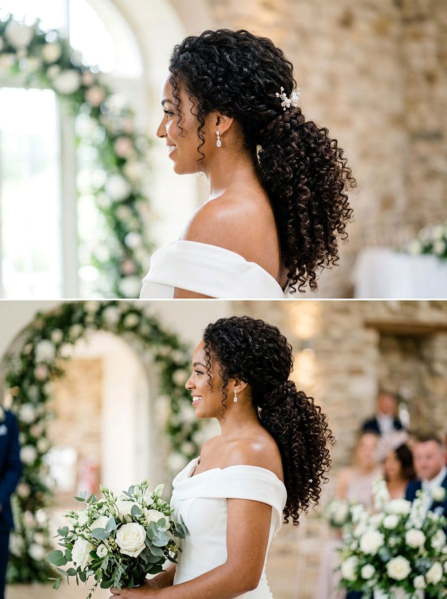Curly Low Ponytail - 20 wedding hairstyles for curly brides - 20 wedding hairstyles for curly brides