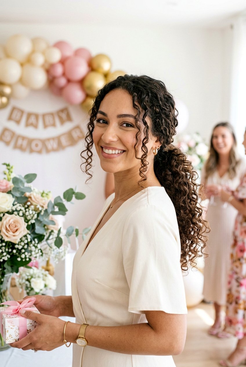 Curly Low Ponytail Baby Shower Hair - 20 baby shower curls hairstyle - 20 baby shower curls hairstyle