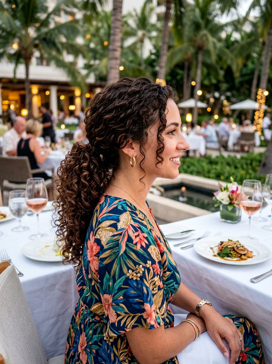 Curly Low Ponytail For Resort Dinner - 20 resort dinner ponytail hairstyle - 20 resort dinner ponytail hairstyle