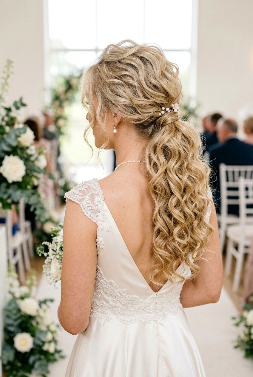 Curly Low Ponytail With Tight Waves For Fine Hair - 20 bridal low ponytail with waves - 20 bridal low ponytail with waves