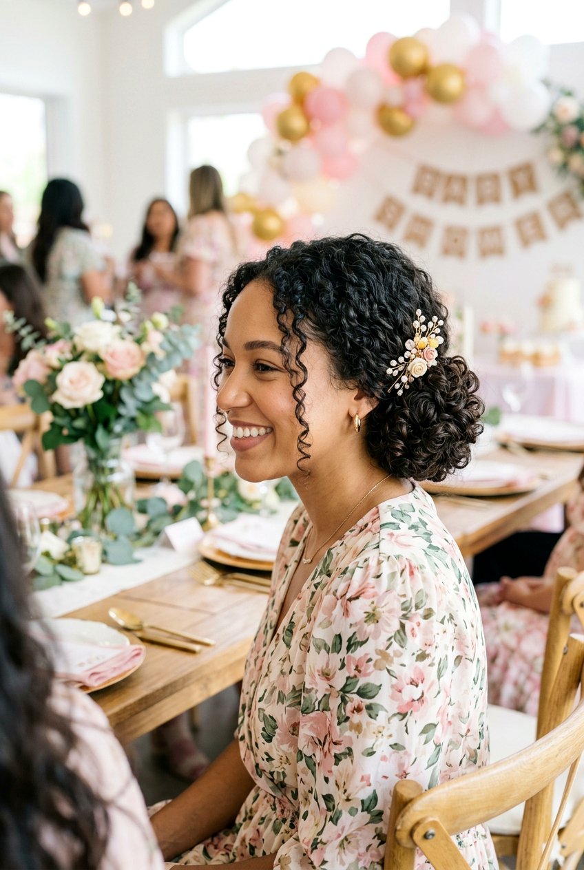 Curly Low Side Bun Baby Shower Hair - 20 baby shower curls hairstyle - 20 baby shower curls hairstyle