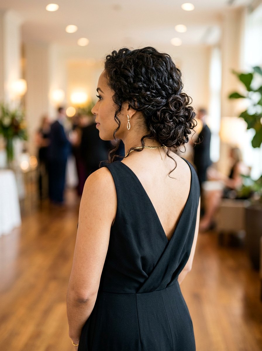 Curly Low Side Bun - 20 date night hairstyle with romantic curls - 20 date night hairstyle with romantic curls