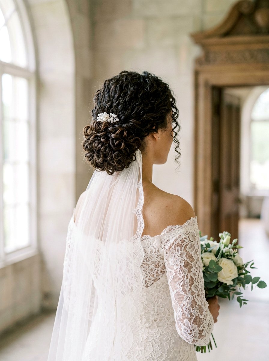 Curly Low Updo With Veil - 20 veil friendly wedding updo - 20 veil friendly wedding updo