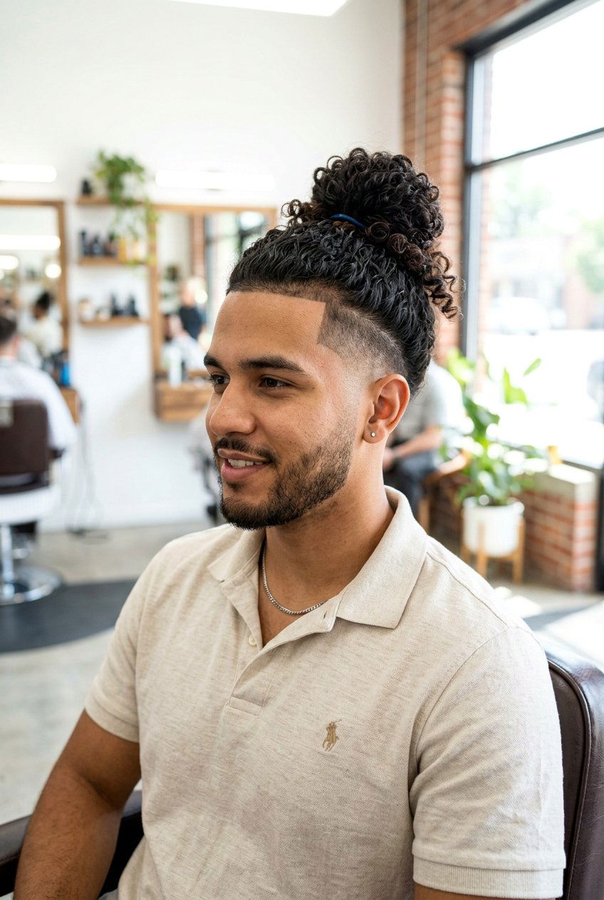 Curly Man Bun Fade - 20 man bun with fade haircut - 20 man bun with fade haircut