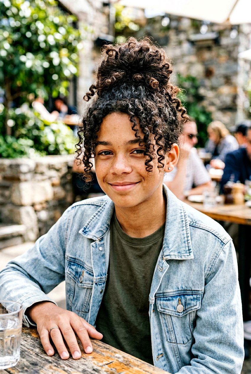 Curly Man Bun for Mixed Boys - 20 mixed boys curly haircuts - 20 mixed boys curly haircuts
